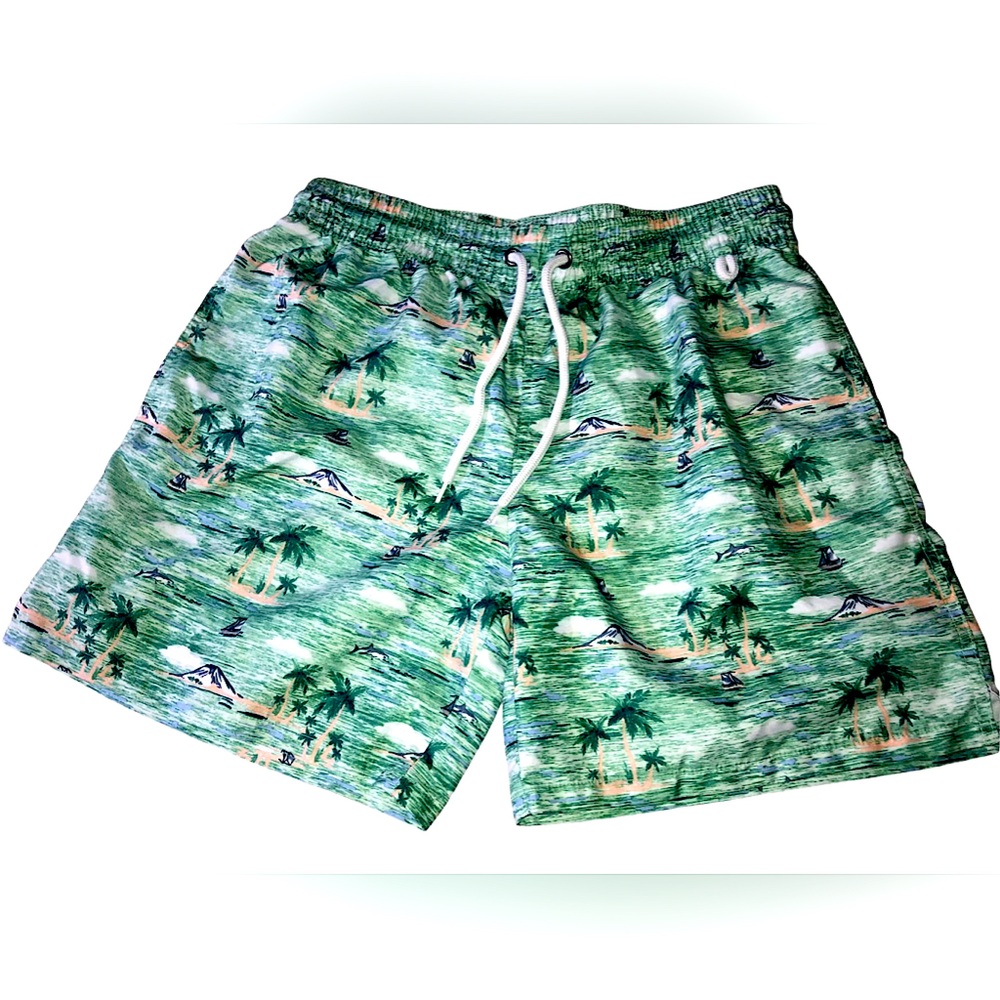 Organic Pattern Green Swim Trunks